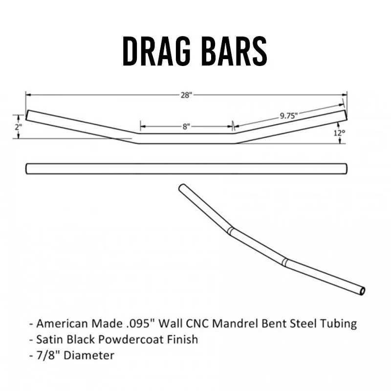 TC Bros. 7/8" Drag Bars - Black Powdercoat Finish - Image 4